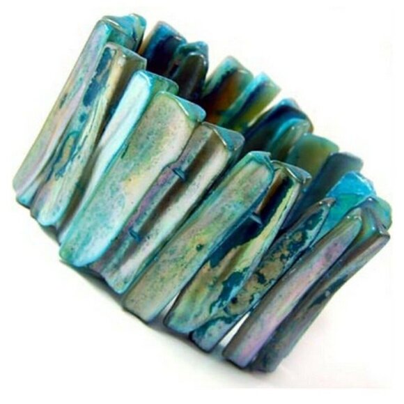 Blue Mother of Pearl Rustic Beach Resort Pool Sea Shell MOP Stretch Bracelet - Picture 1 of 2